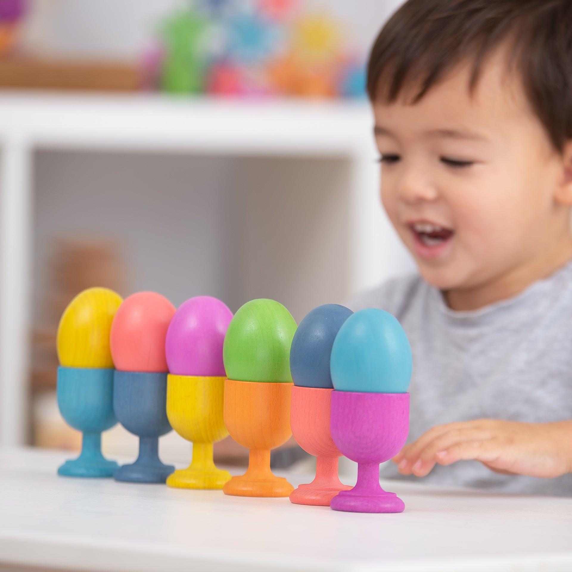 Tickit Rainbow Wooden Eggs uova legno 7 pz colori da 10 mesi