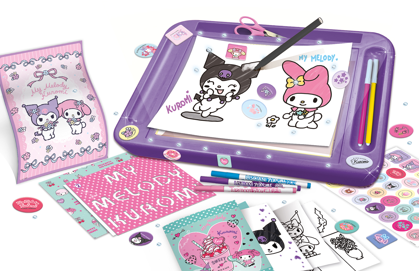 Lisciani Drawing School Kuromi e My Melody tavolo luminoso con ricalco