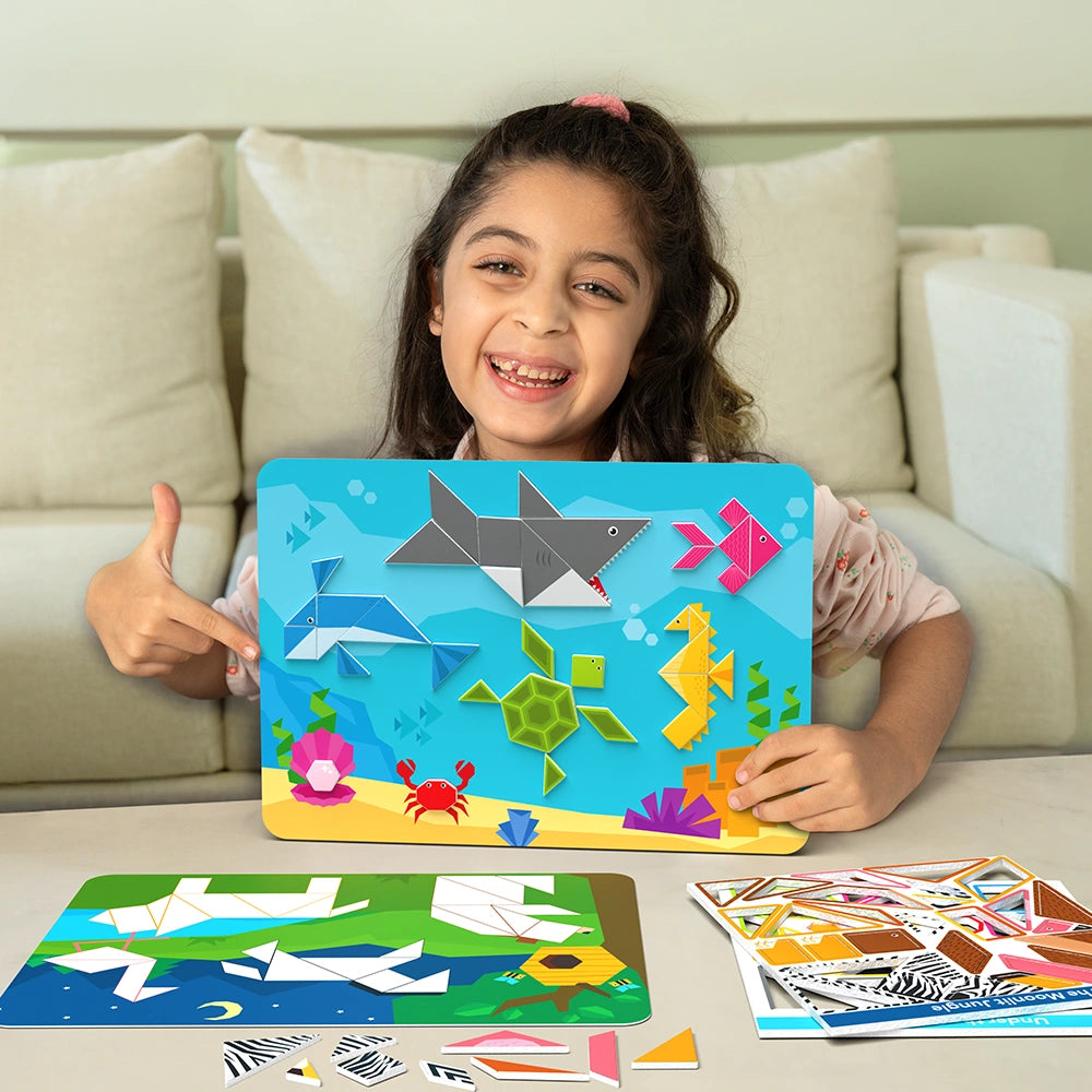Skillmatics Tangram Twist Amazing Animals Puzzle Sticker 4-7 Anni