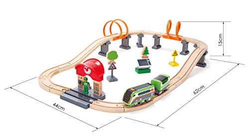 Hape pista solare trenino legno con luci notturne