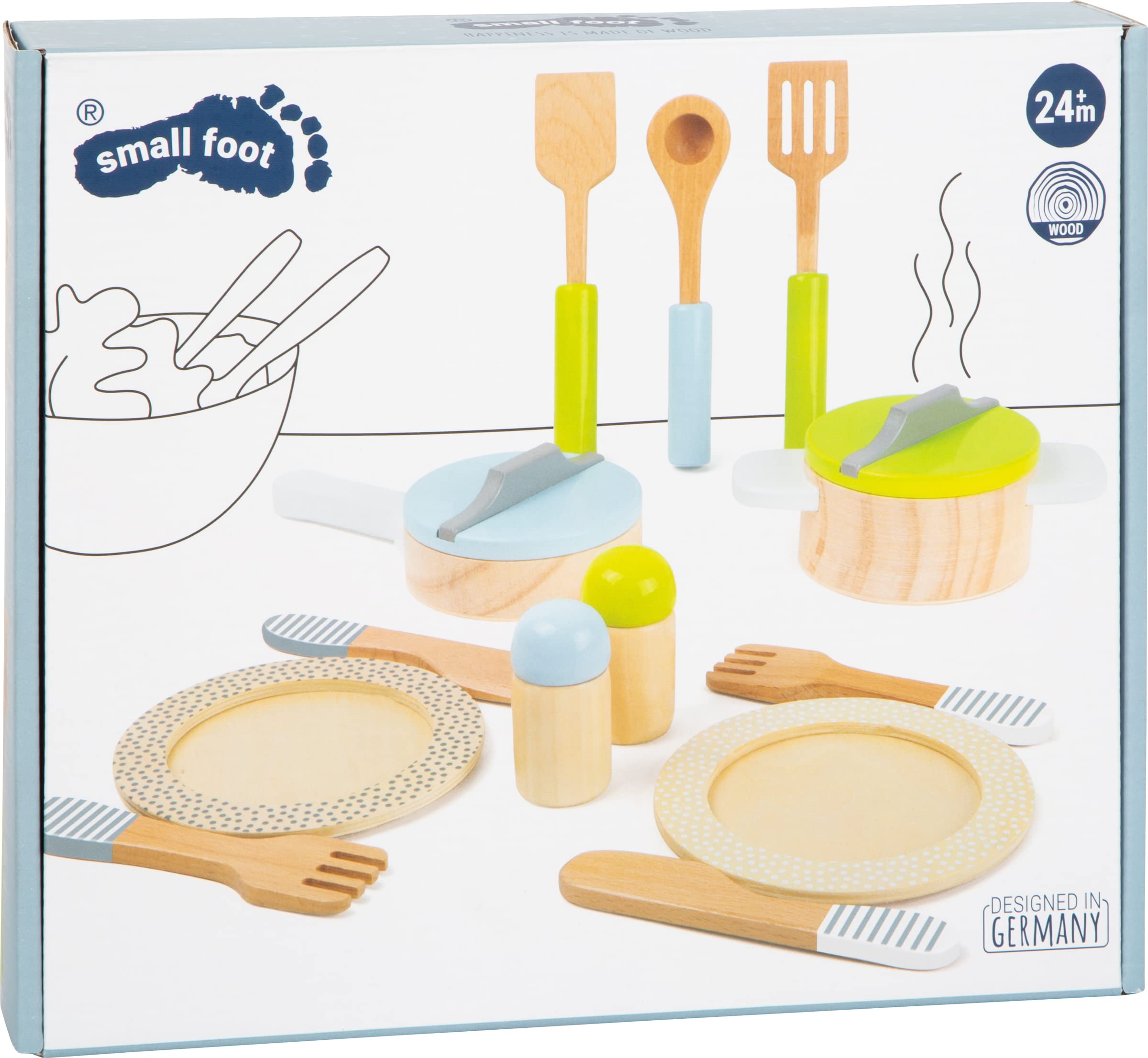 Small Foot 11098 Set Pentole Legno Bambini 15 Pezzi Cucina