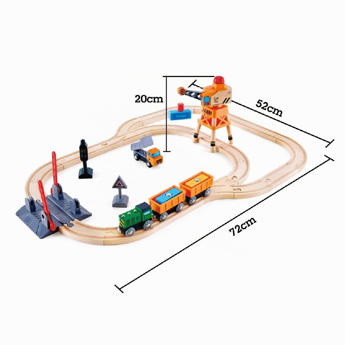 Hape Pista Trenino Legno 32 Pezzi con Gru e Passaggio a Livello