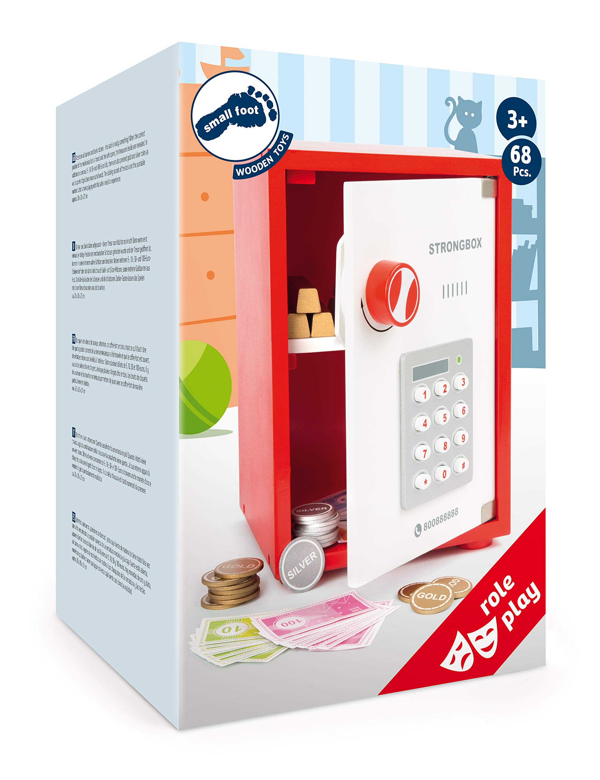 smallfoot 12012 cassaforte in legno bambini con soldi