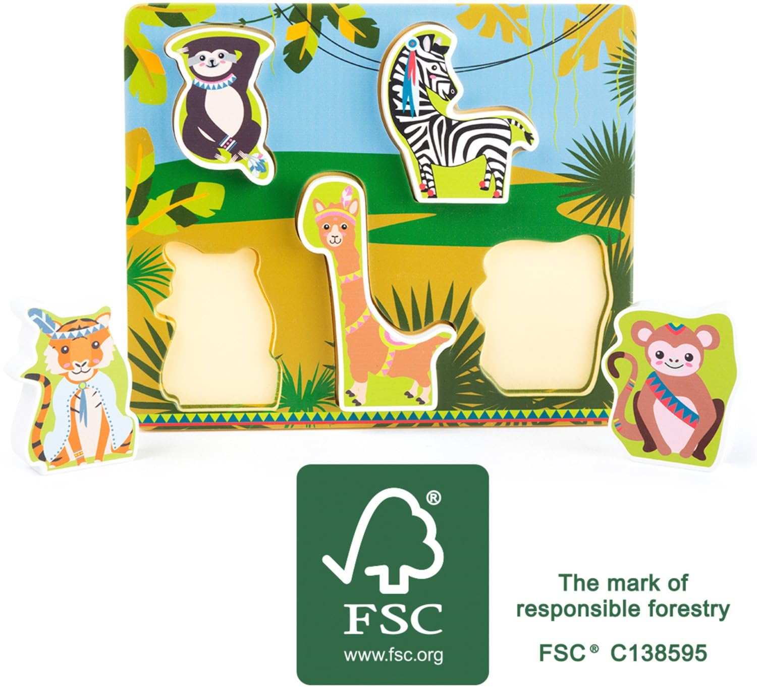 smallfoot 11095 puzzle legno Jungle 5 animali 12 mesi