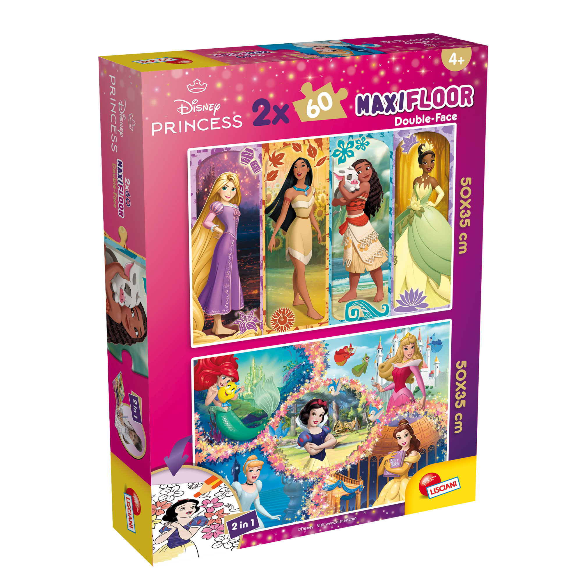 Lisciani Disney MaxiFloor 2x60 puzzle bambini Princess da colorare