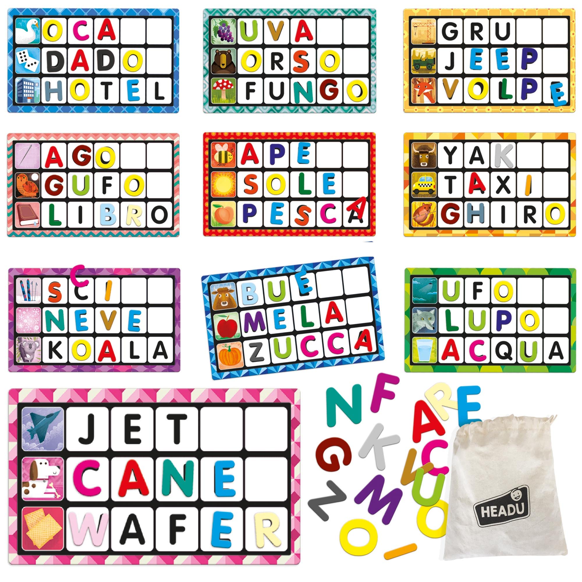 Headu Lettere e Parole tombola tattile 3-6 anni Montessori