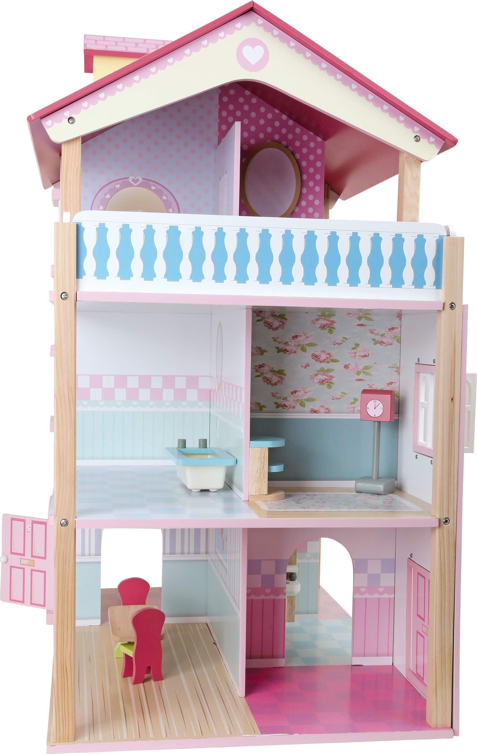 smallfoot 3126 casa bambole tetto rosa 3 piani 21 mobili
