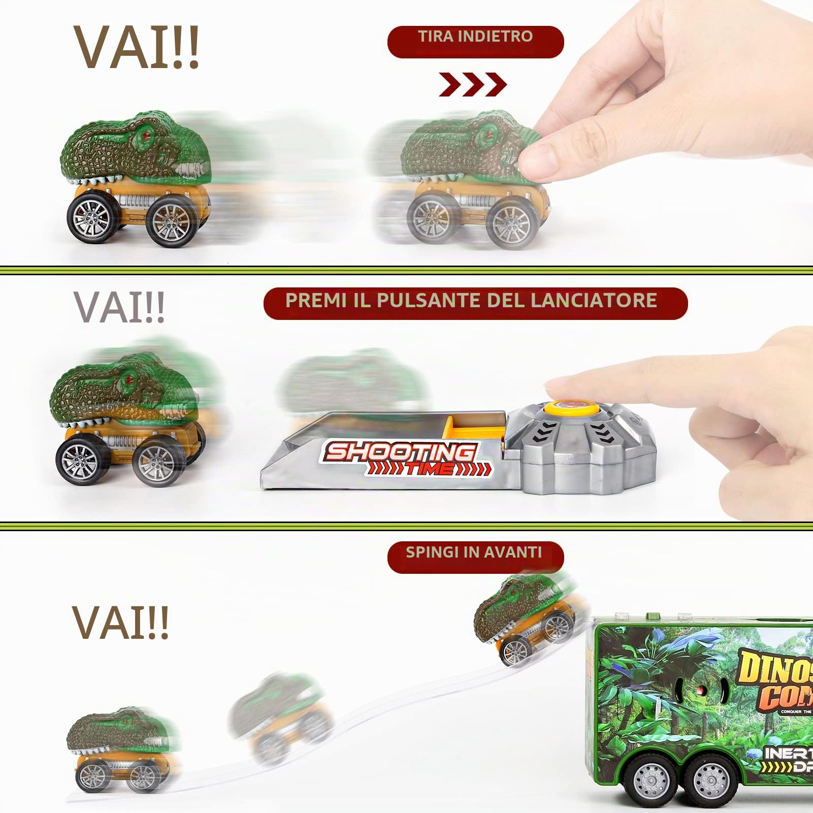 DINORUN Dinosauri Camion trasportatore 23 pezzi luci suoni