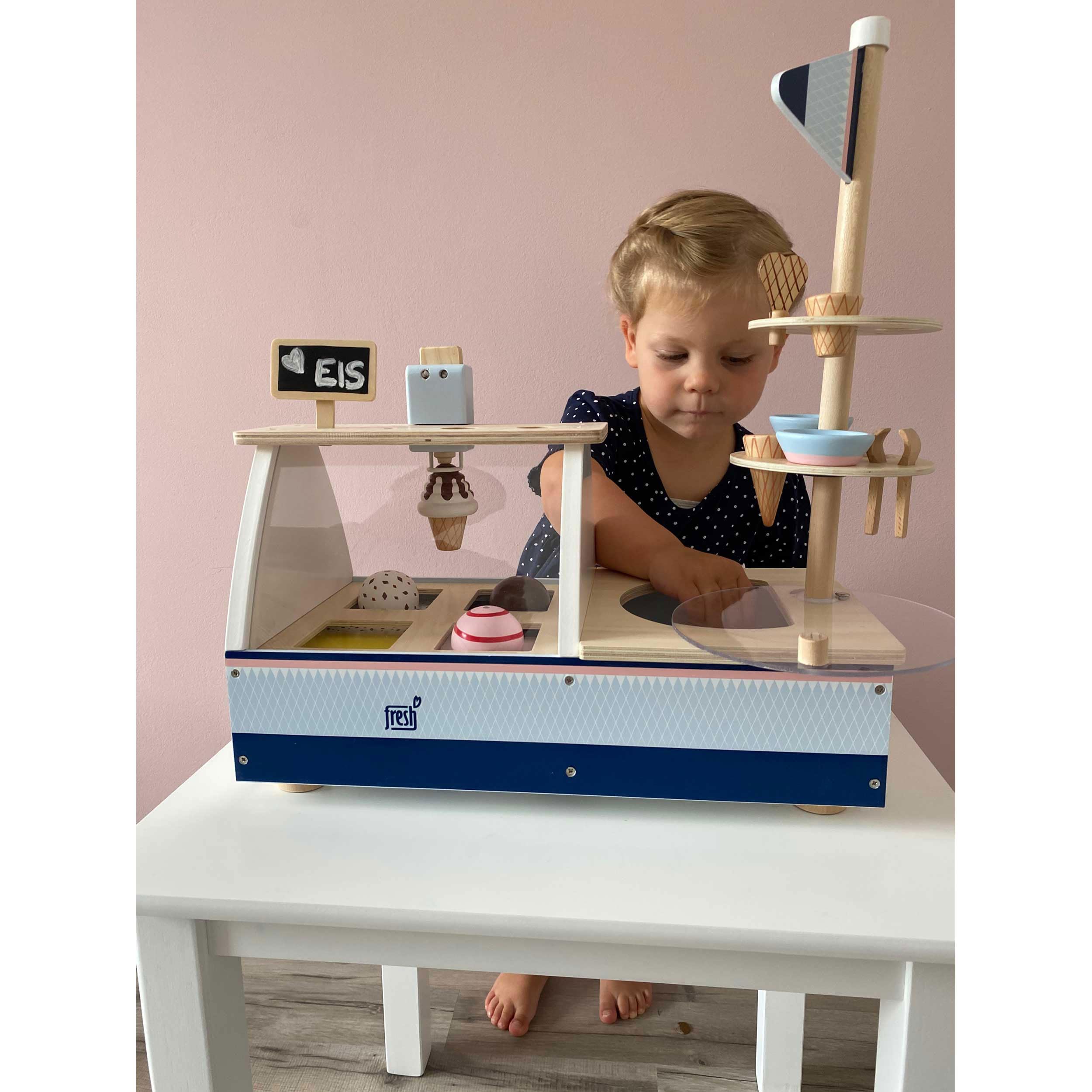 smallfoot Fresh bancone gelato legno blu rosa con accessori