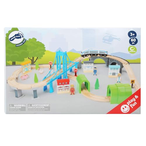 smallfoot 11492 ferrovia in legno con ponte sospeso due livelli