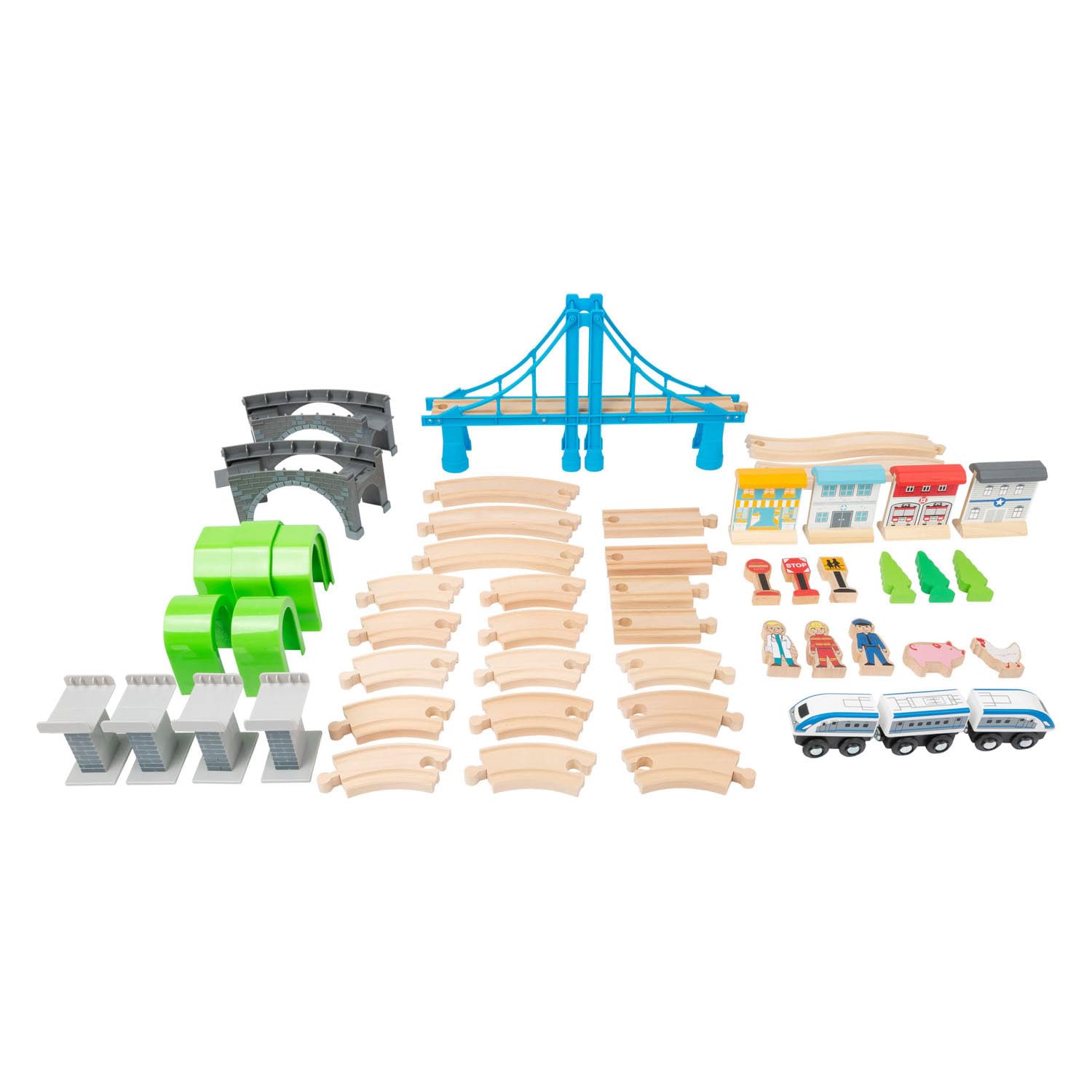 smallfoot 11492 ferrovia in legno con ponte sospeso due livelli