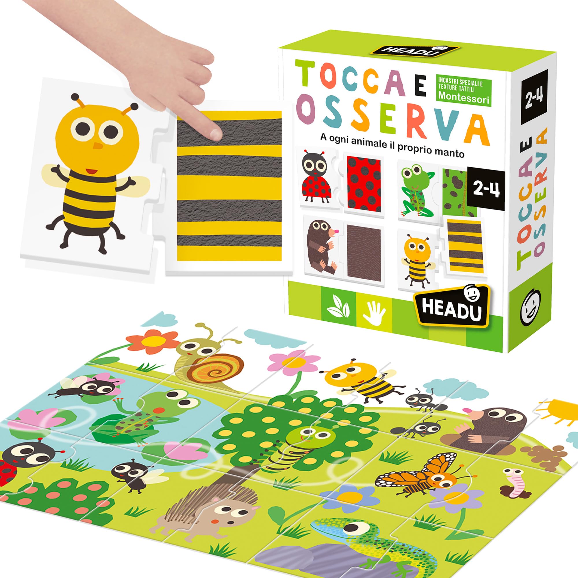 Headu Tocca e Osserva IT55010 puzzle animali 9 pezzi Montessori