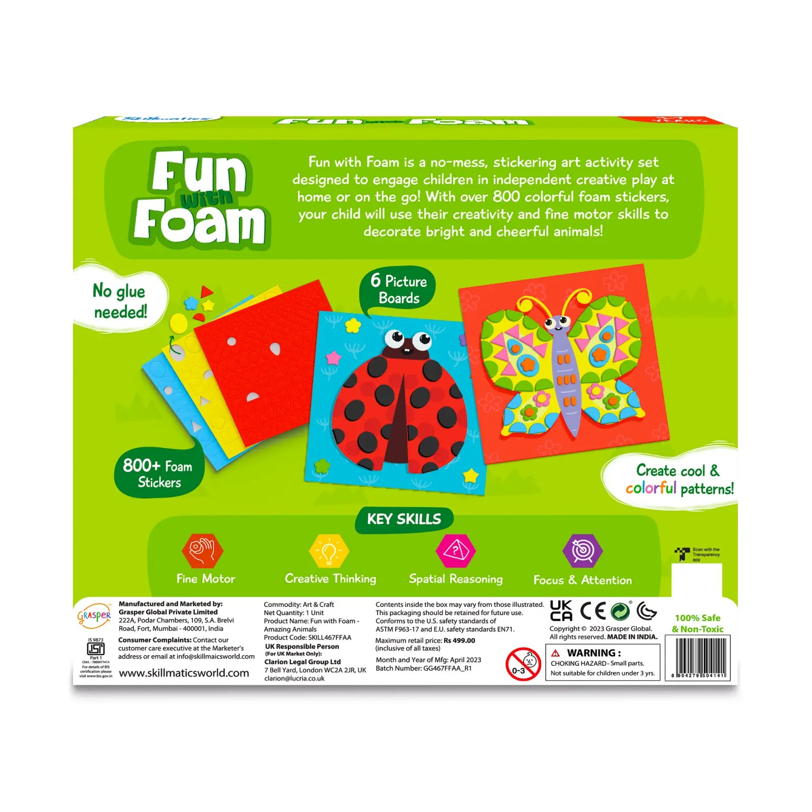 Skillmatics Fun with Foam Amazing Animals sticker art 3-7 anni