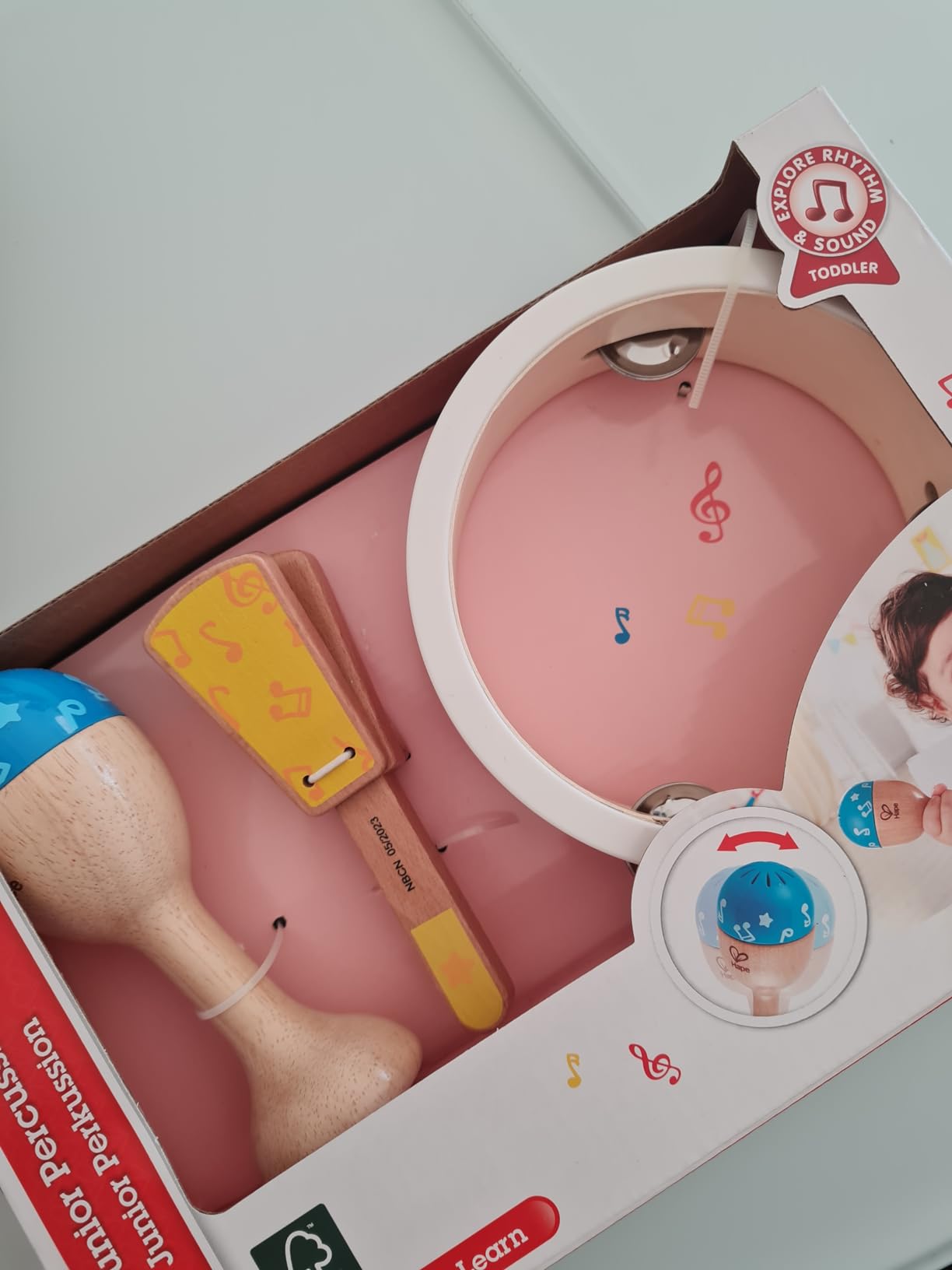 Hape set percussioni bambini strumenti musicali 3 pezzi 12 mesi
