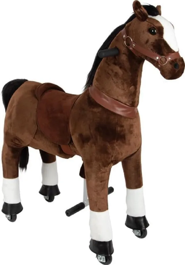smallfoot 12462 cavallo cavalcabile in peluche marrone