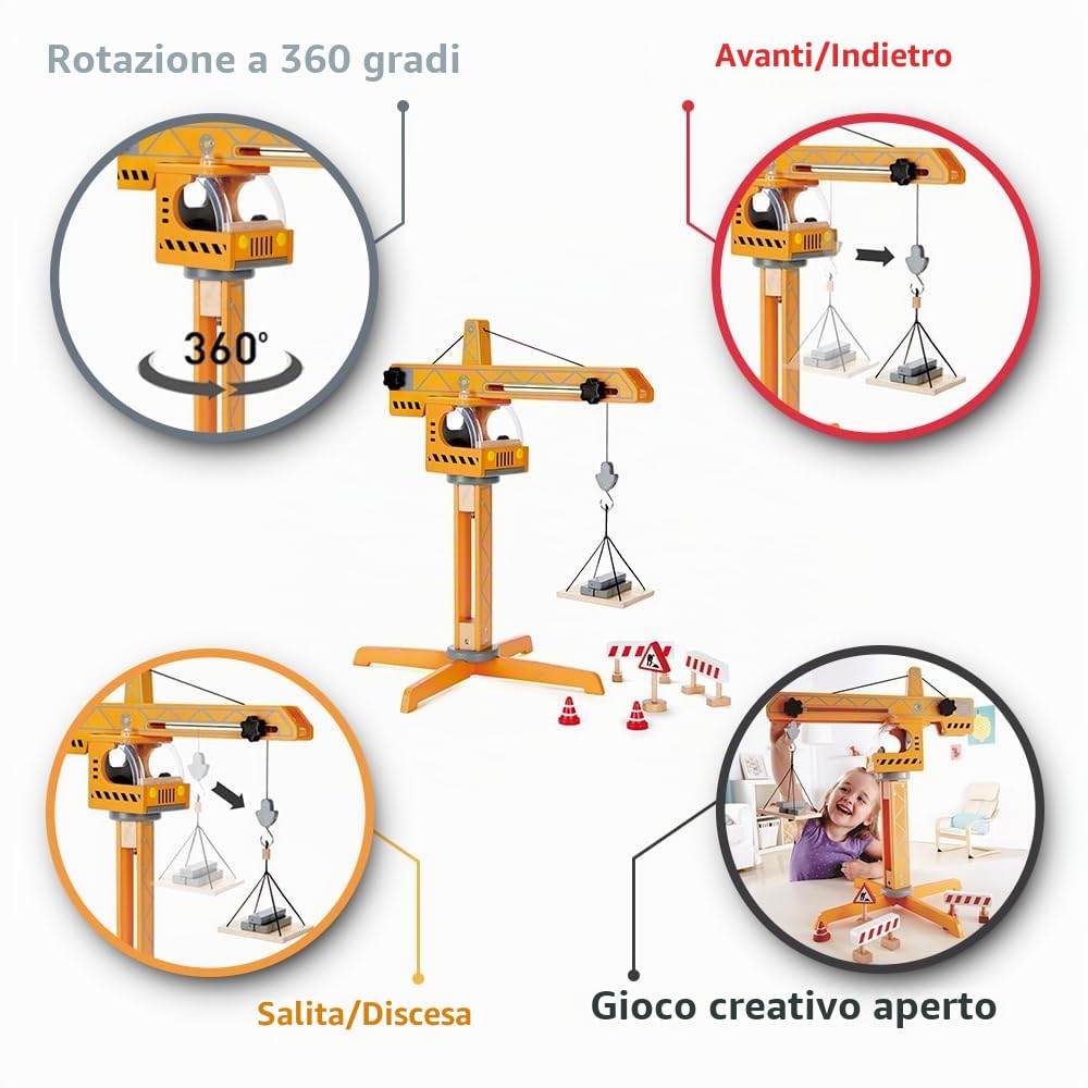 Hape Set Gru cantiere giocattolo mobile in legno