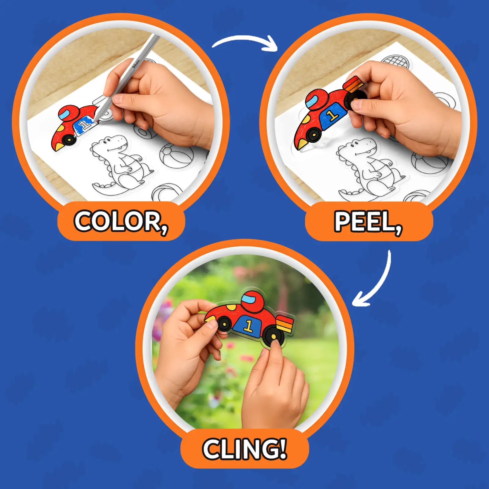 Skillmatics Color Clingz Cars Sports Dinos adesivi statici 40 pezzi