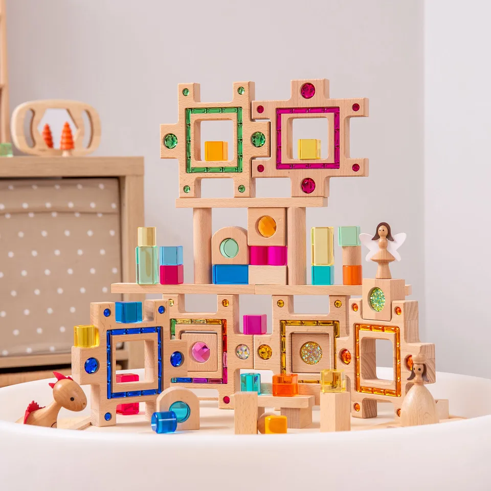Tickit Gem Puzzle Blocks blocchi legno 58 pezzi traslucidi