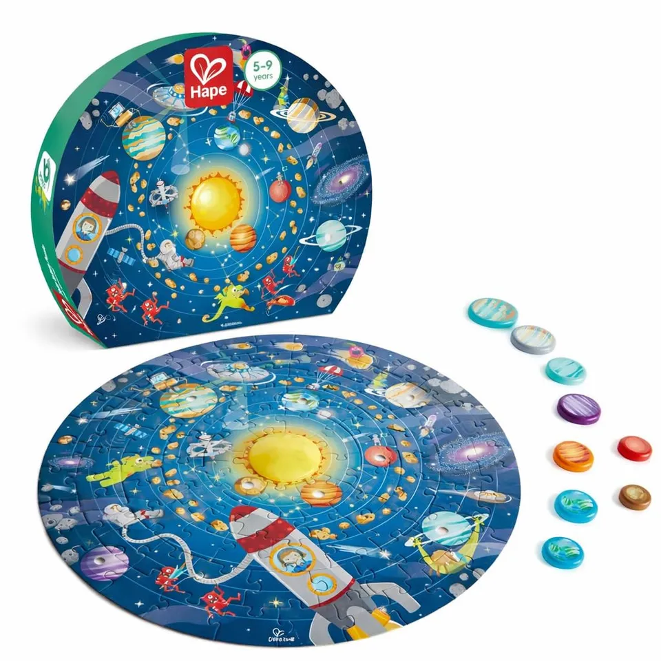 Hape Sistema Solare con Led puzzle legno rotondo 5 anni