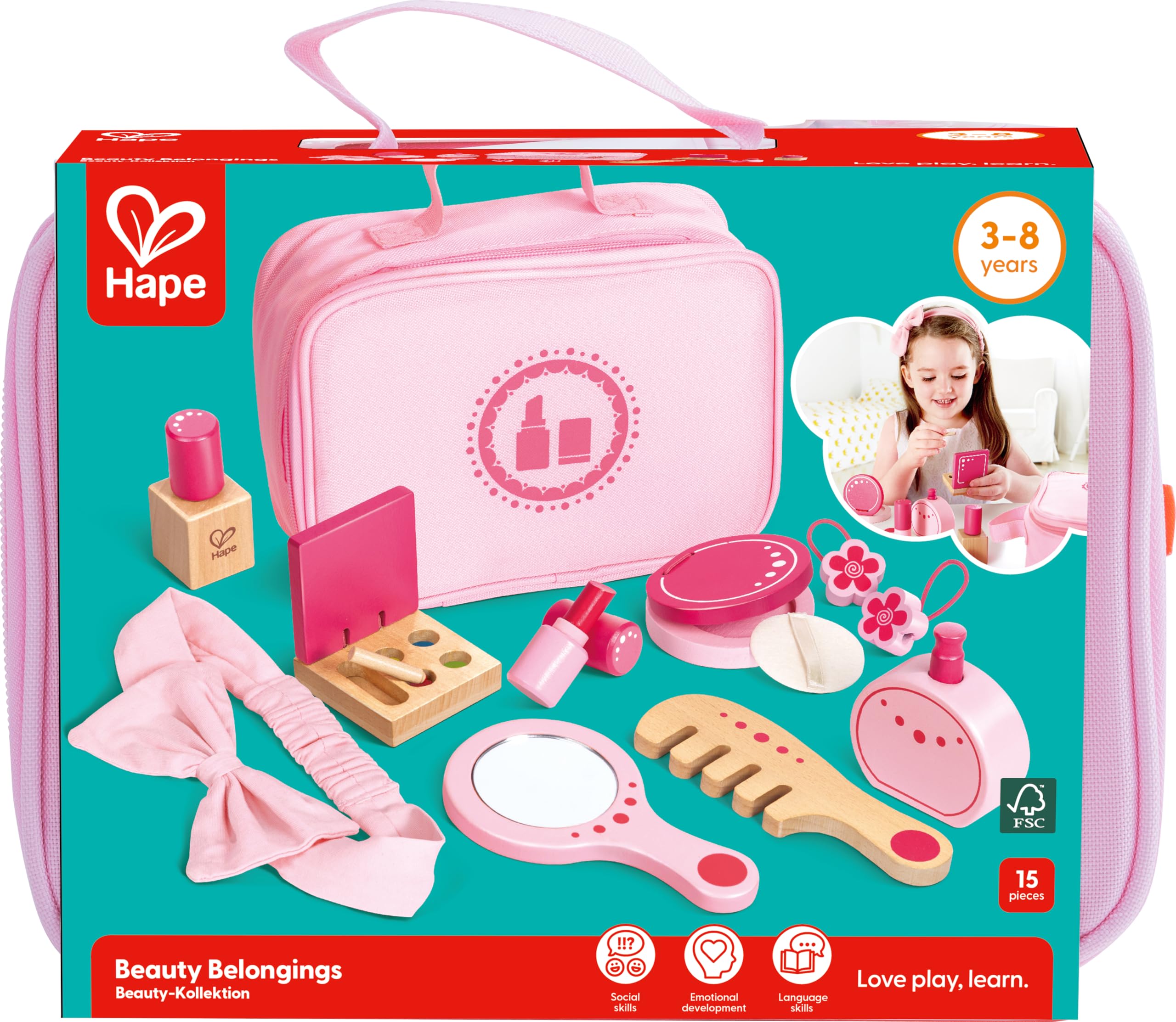Hape Set di Bellezza trucchi giocattolo legno 11 pezzi rosa