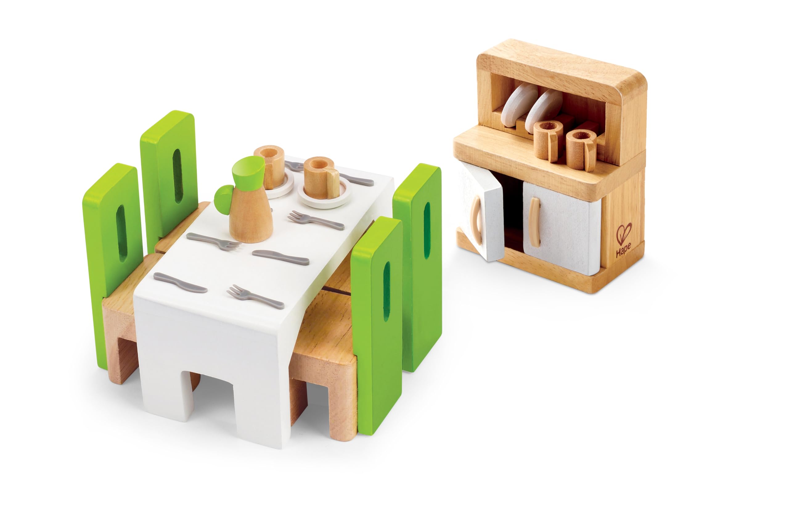 Hape sala da pranzo casa bambole legno con piatti e posate