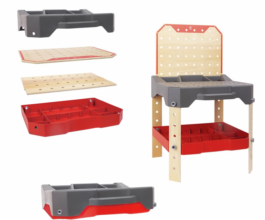 Hape Junior Inventor E3036 banco lavoro officina 71 pezzi