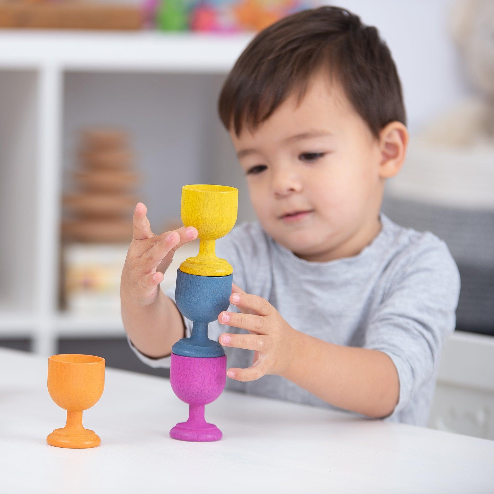 Tickit Rainbow Egg Cups Portauova Legno 7 Pezzi Colori