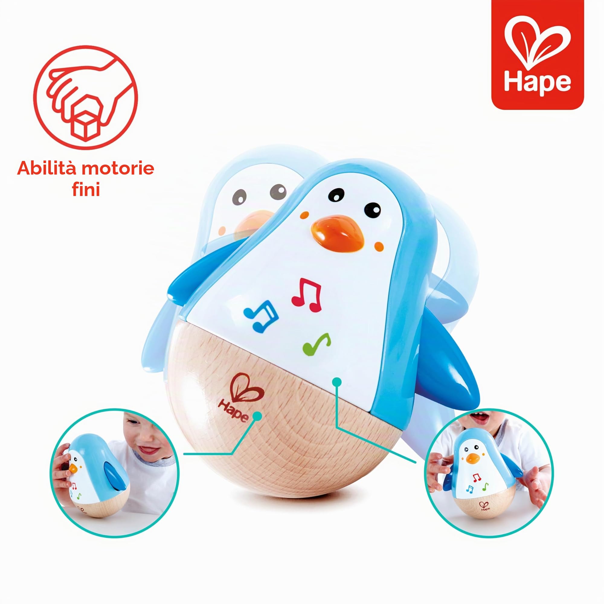 Hape Pinguino Musicale Oscillante Gioco in Legno 6 Mesi