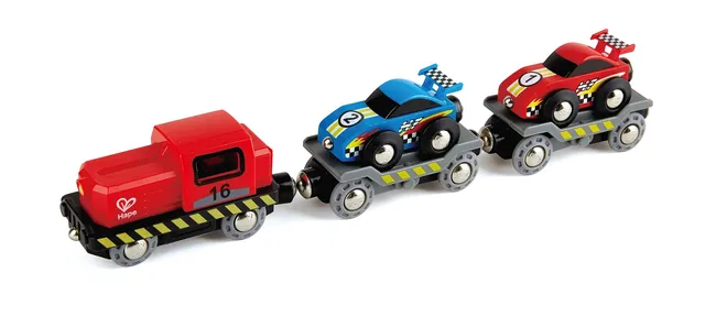 Hape Transporter auto da corsa trenino legno 6 pezzi 3 anni+