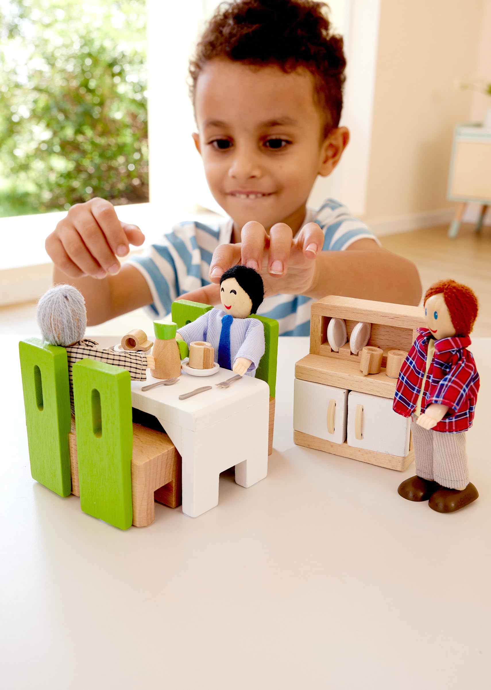 Hape sala da pranzo casa bambole legno con piatti e posate