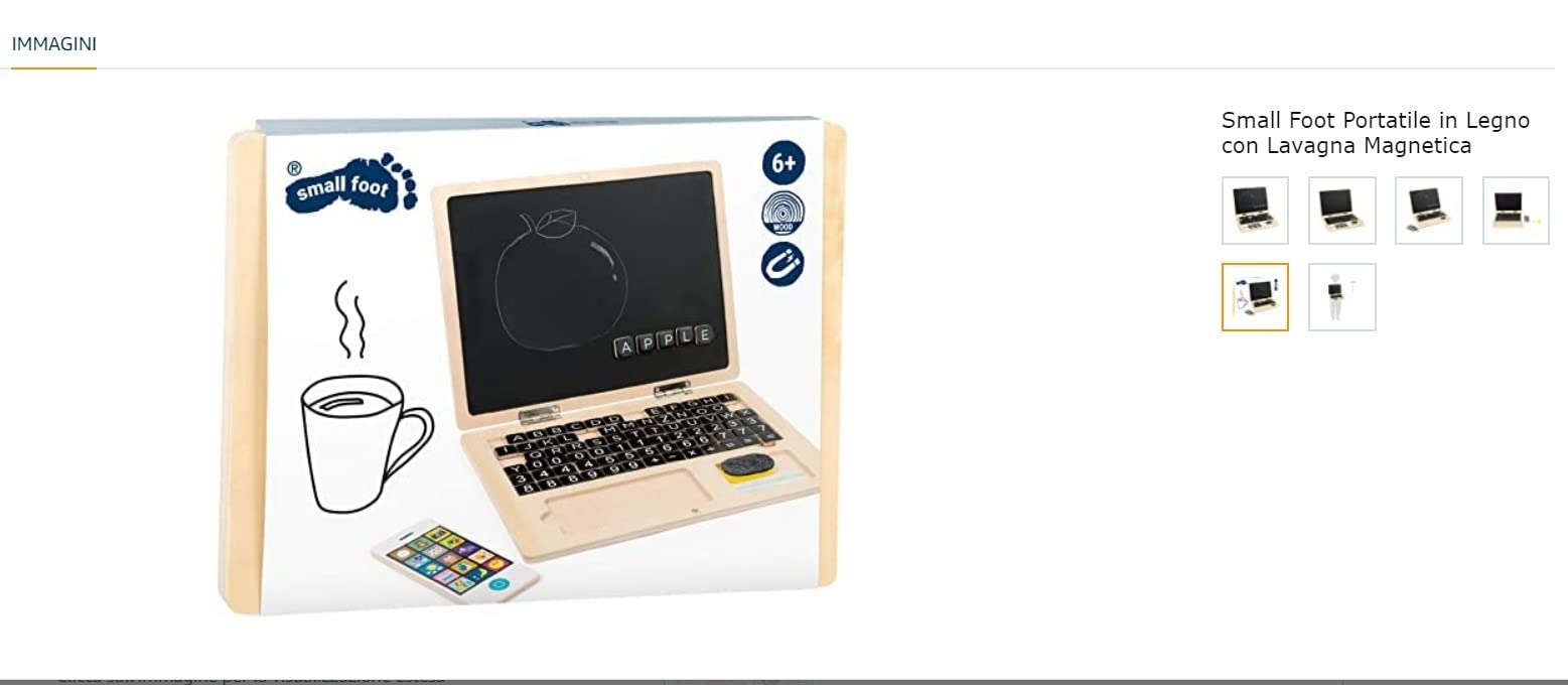 Small Foot 11193 Laptop Legno Bambini con Lavagna Magnetica