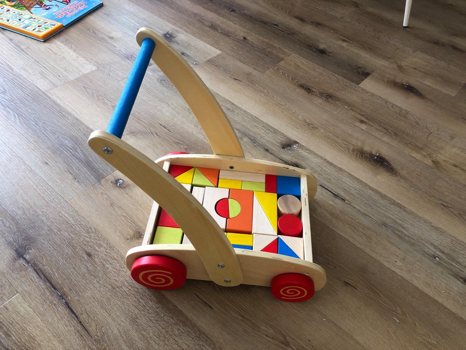 smallfoot 2695 Carrello Primi Passi legno con cubetti colorati