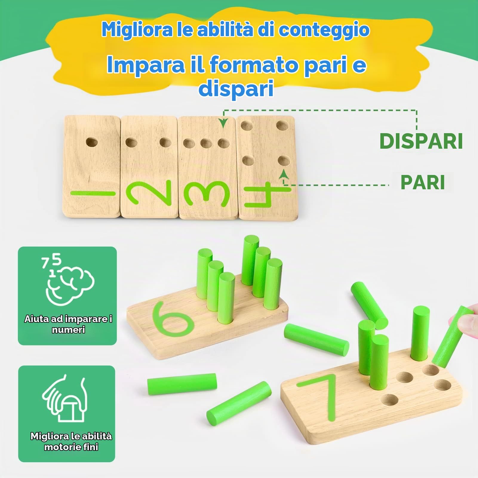DINORUN Montessori bastoncini conteggio in legno numeri