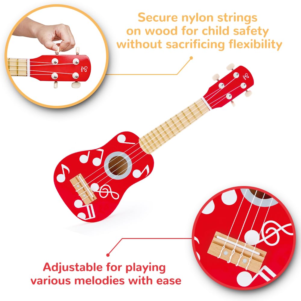 Hape E0603 ukulele in legno rosso accordabile dai 3 anni