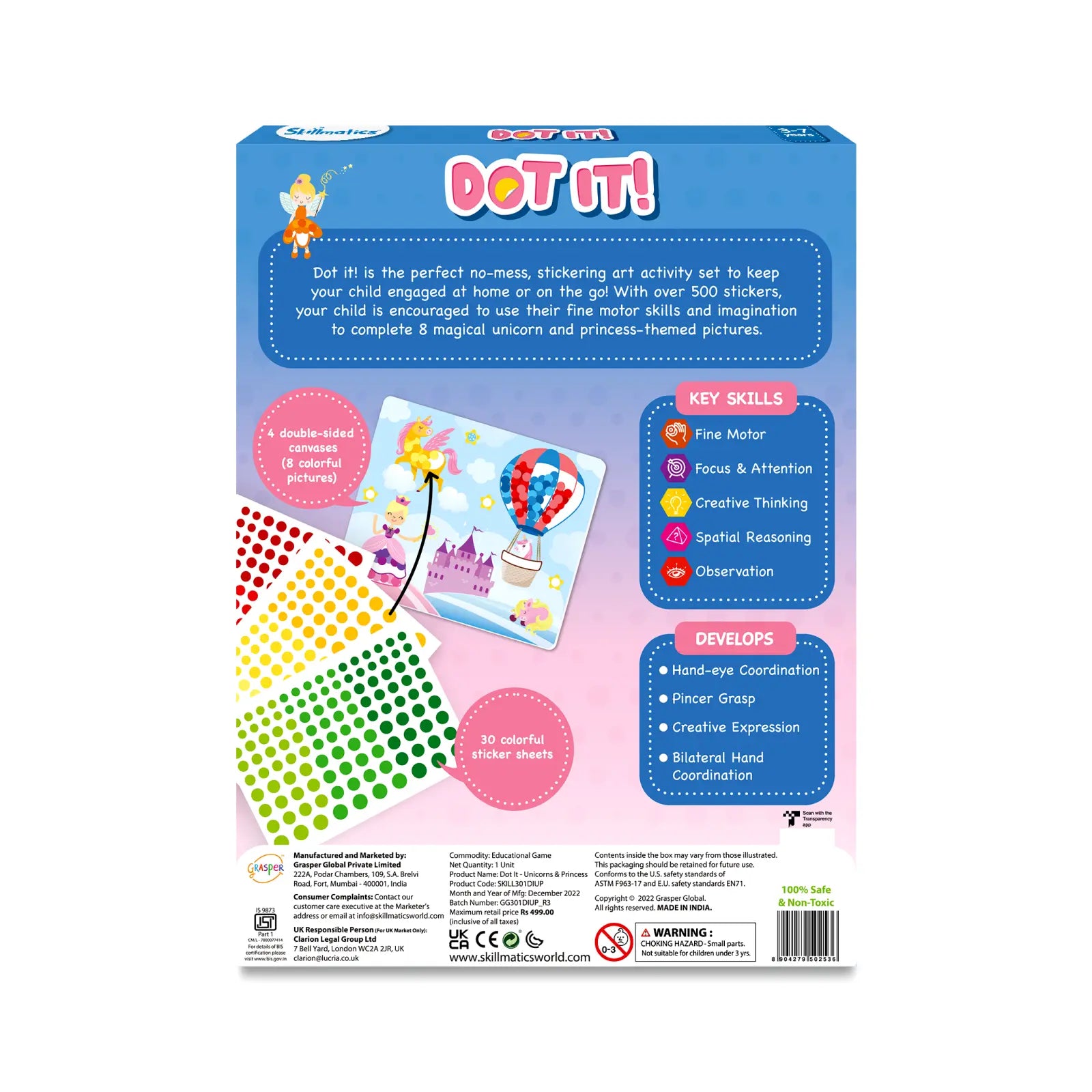 Skillmatics Dot It Unicorn Princess sticker art bimbi