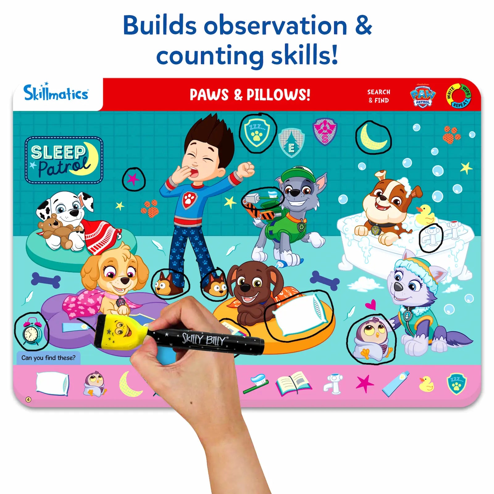 Skillmatics Search Find PAW Patrol tappetini 12 giochi