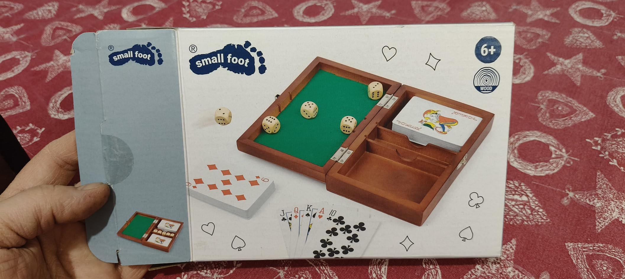 smallfoot 11363 set carte e dadi legno scatola verde
