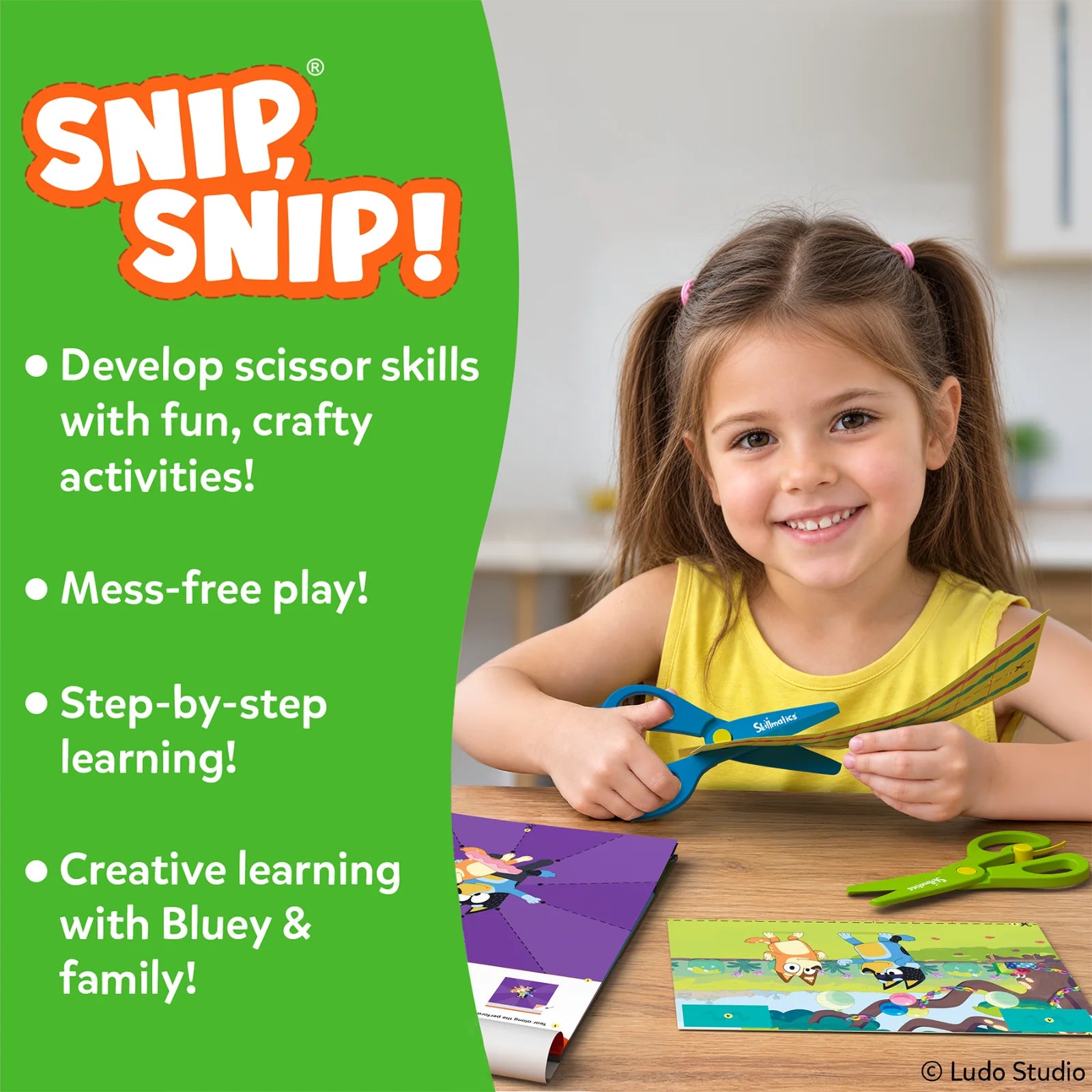 Skillmatics Snip Snip Bluey kit ritaglio 25 attività 3-7 anni