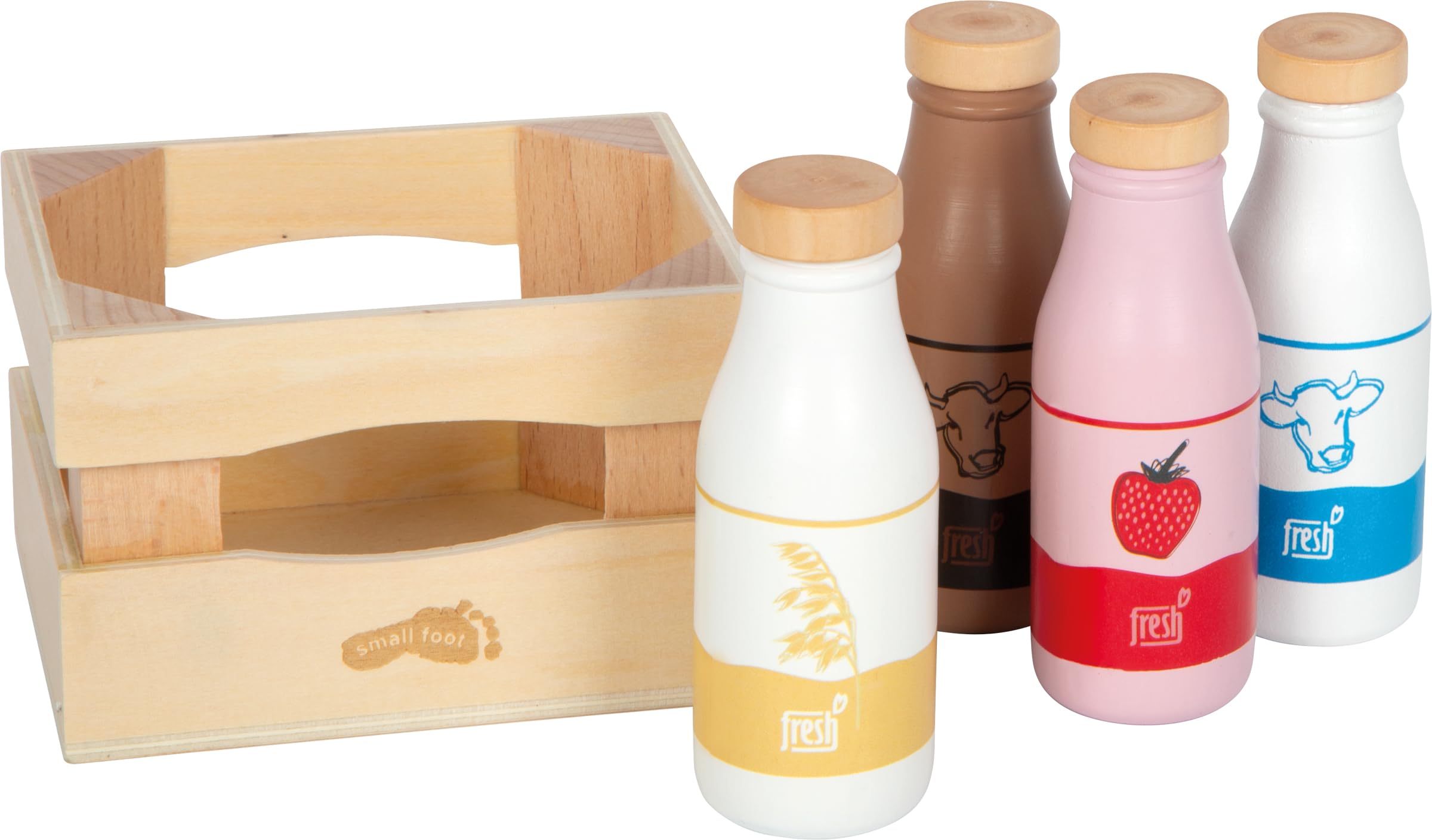 smallfoot Fresh Cassa latte giocattolo legno 4 bottiglie