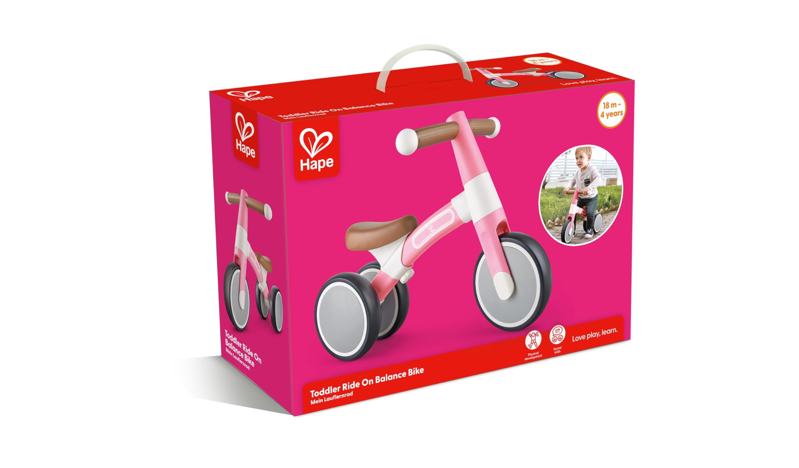 Hape triciclo rosa senza pedali 3 ruote 18 mesi