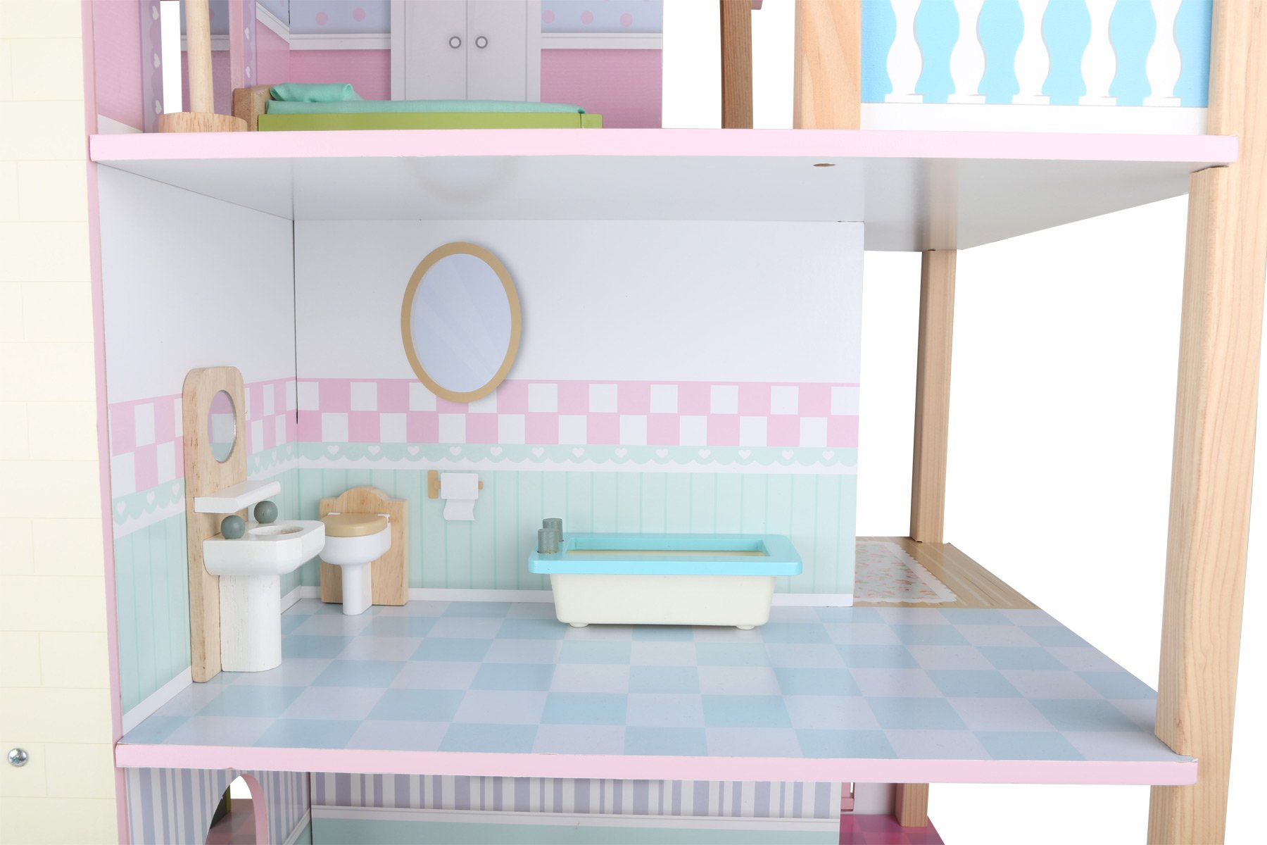 smallfoot 3126 casa bambole tetto rosa 3 piani 21 mobili
