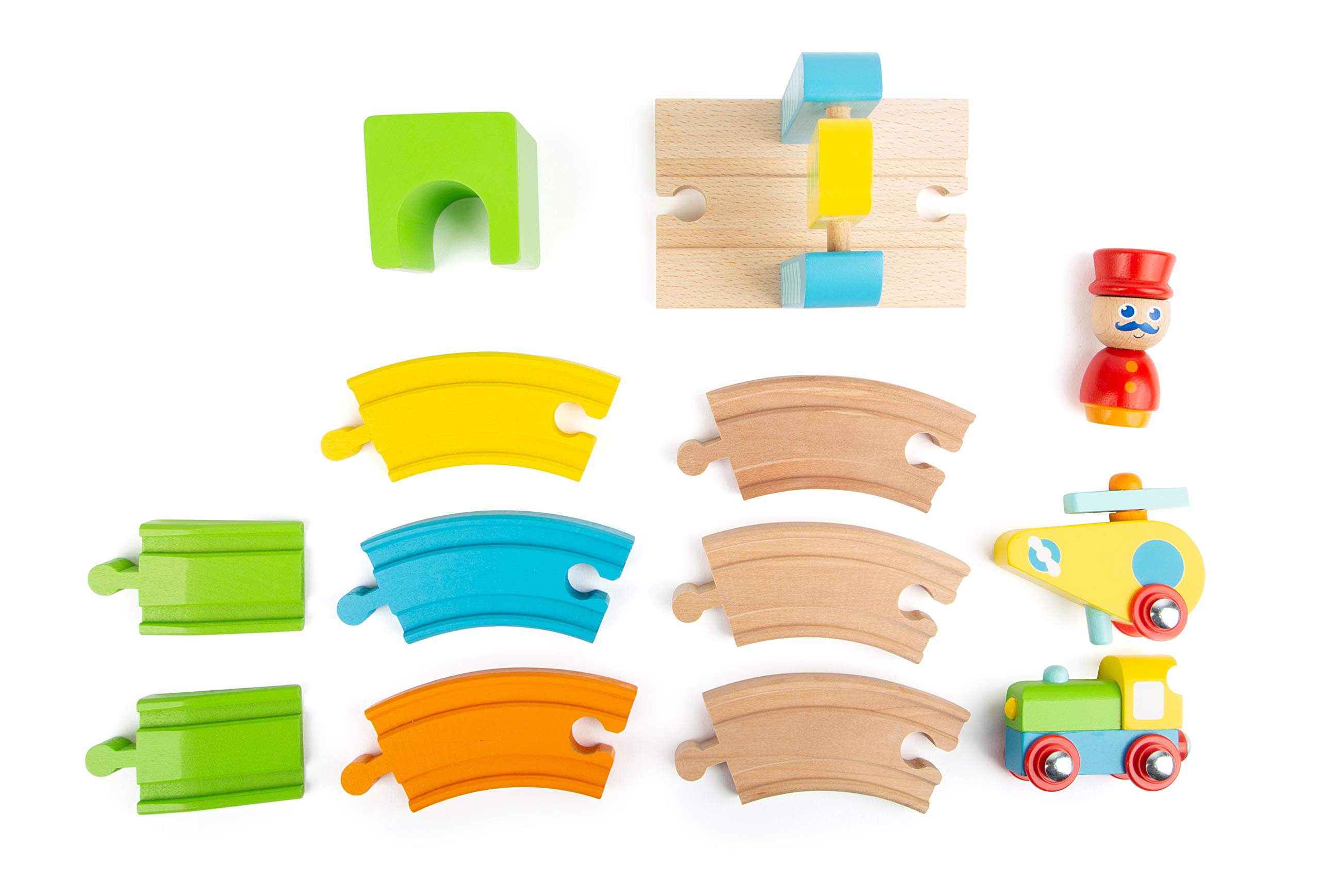 smallfoot 11493 trenino in legno bambini con elicottero