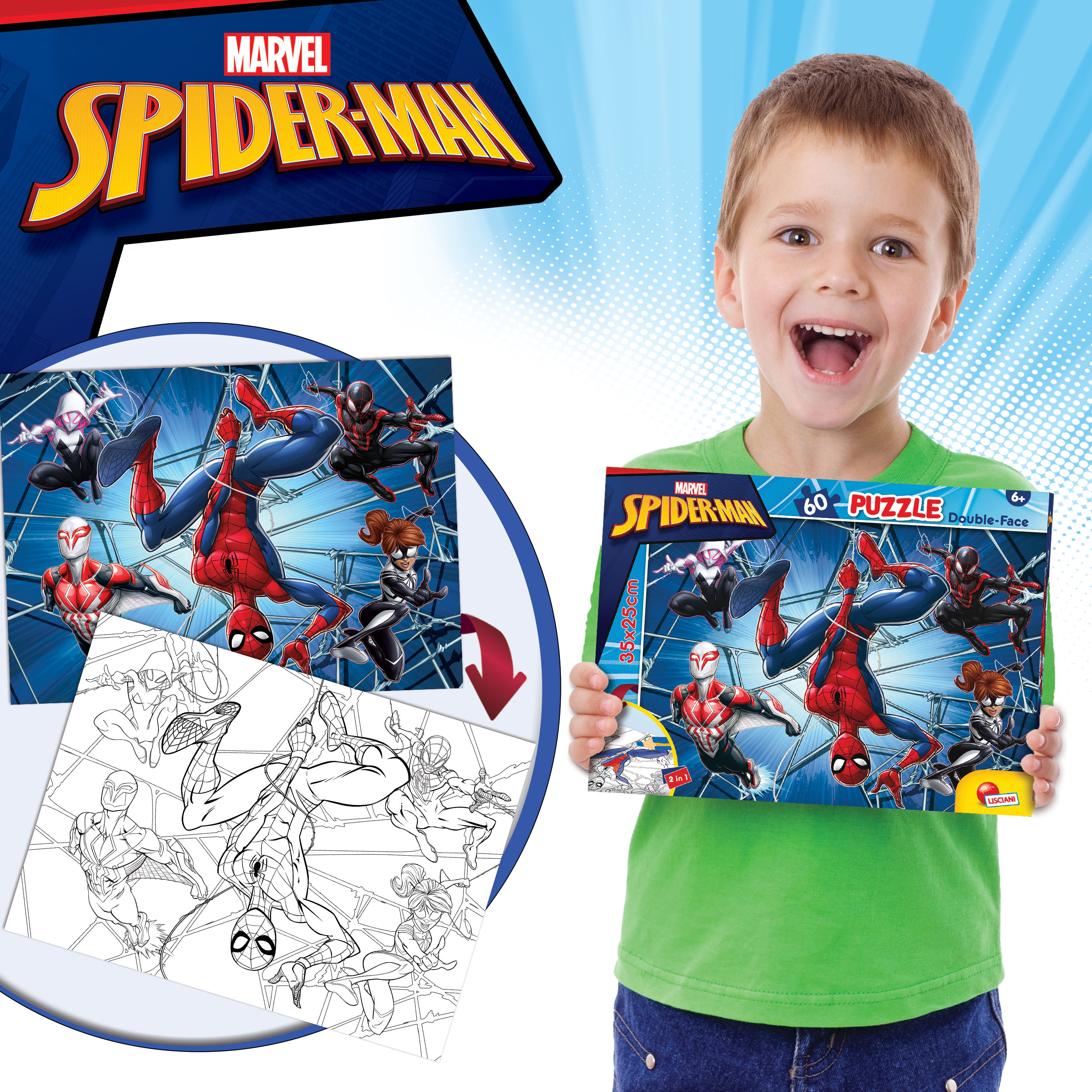 Lisciani Marvel DF M-Plus 60 puzzle bambini Spider-Man double-face