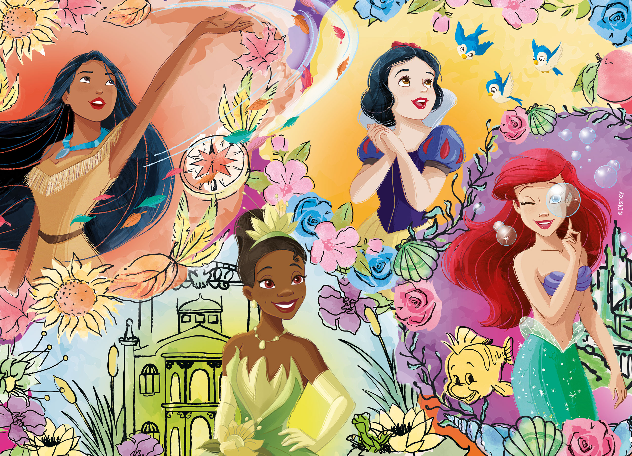 Lisciani Disney M-Plus puzzle 24 pezzi Princess colorabile