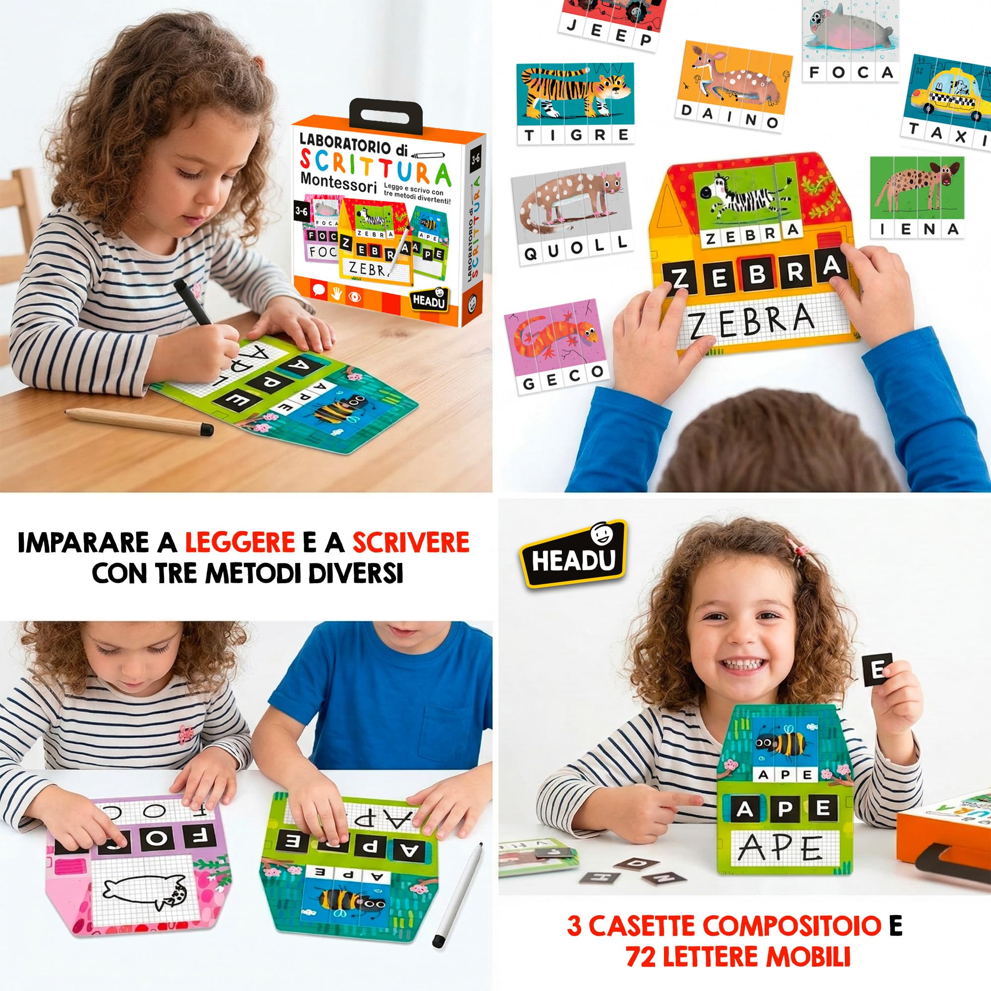 Headu Laboratorio di Scrittura Montessori gioco 3-6 anni lettere