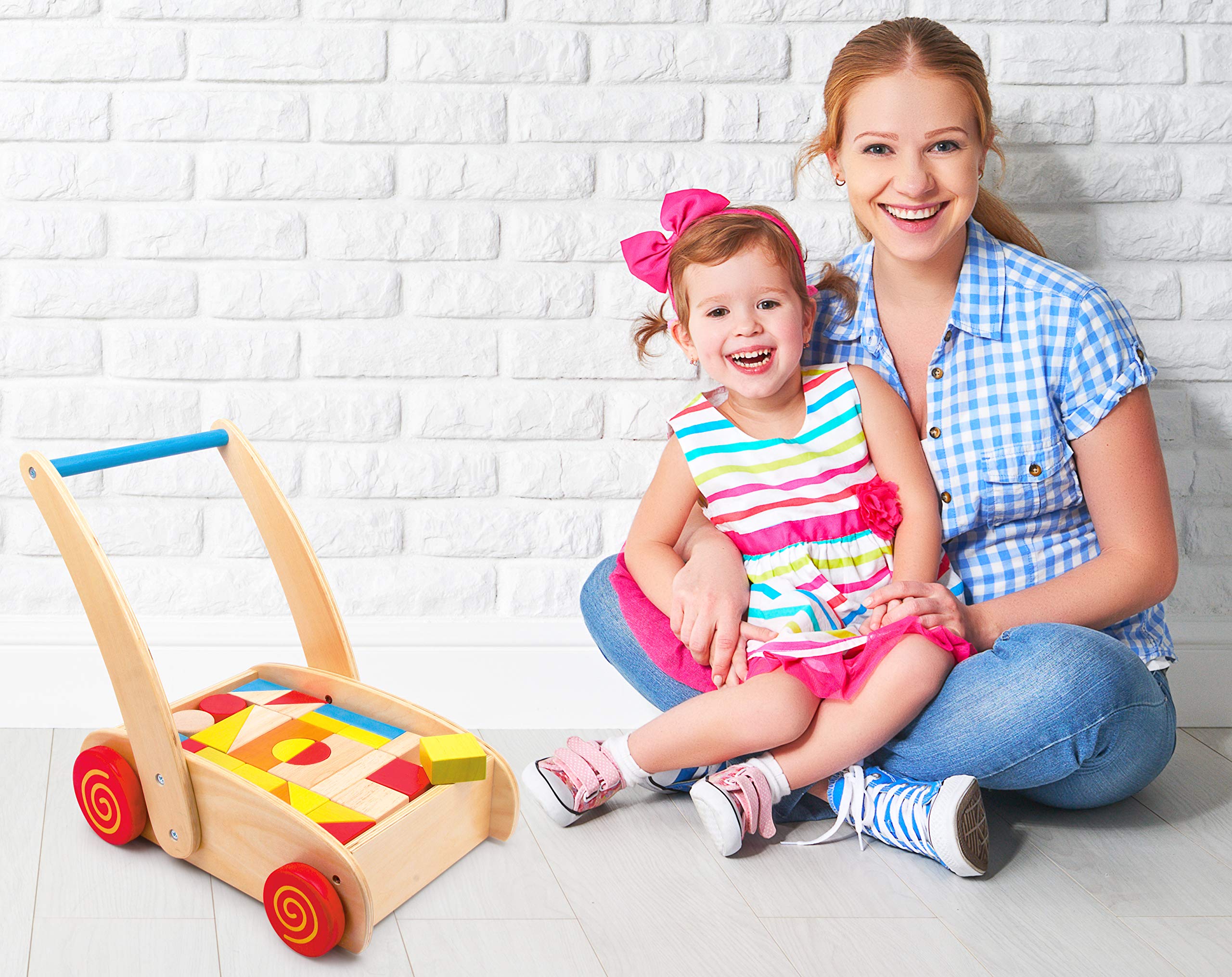 smallfoot 2695 Carrello Primi Passi legno con cubetti colorati