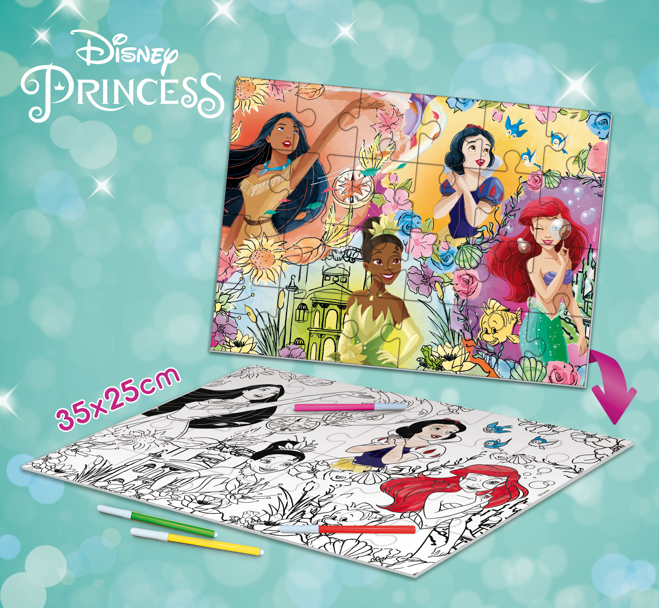 Lisciani Disney M-Plus puzzle 24 pezzi Princess colorabile