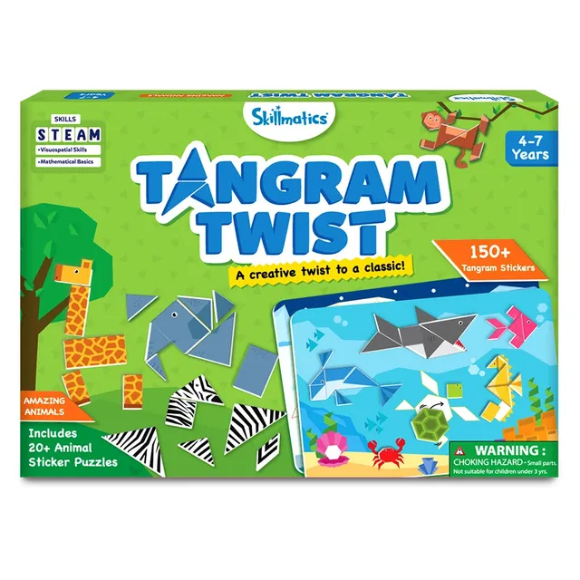 Skillmatics Tangram Twist Amazing Animals Puzzle Sticker 4-7 Anni