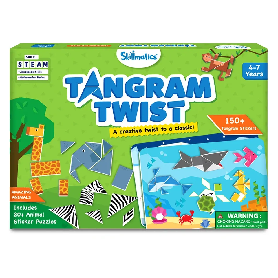 Skillmatics Tangram Twist Amazing Animals Puzzle Sticker 4-7 Anni
