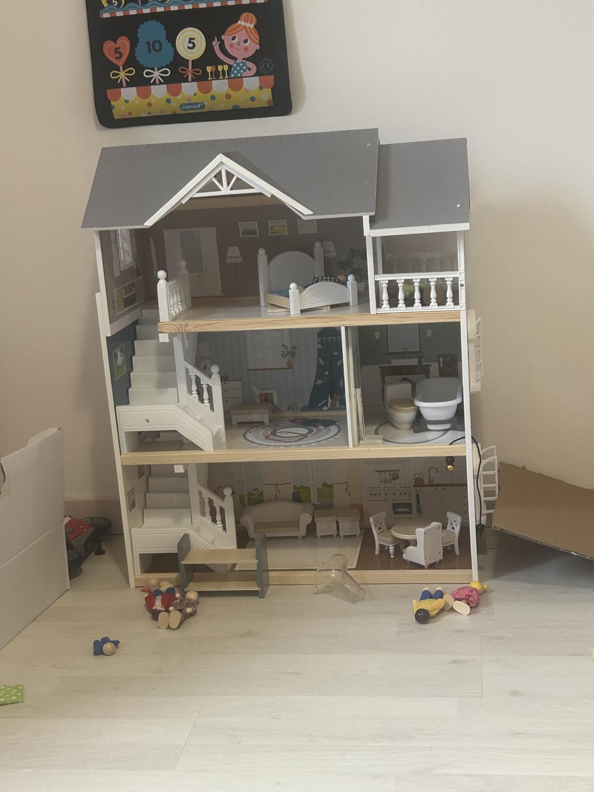 smallfoot Villa in città casa bambole legno 3 piani arredata